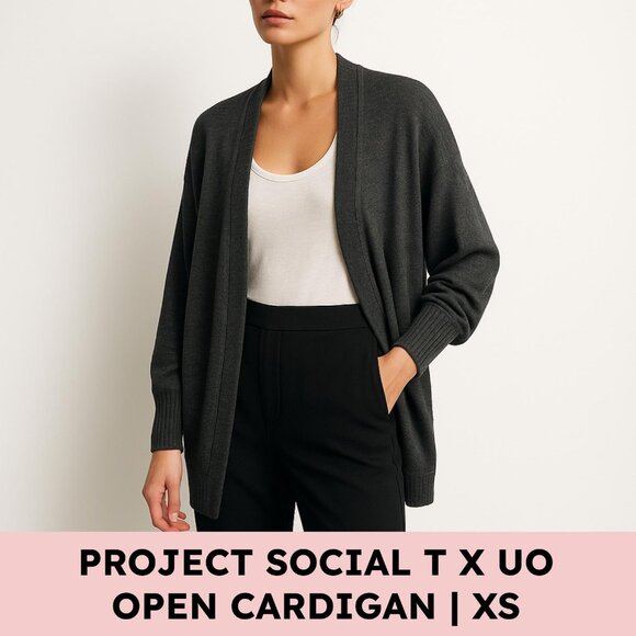 Project Social T x Out From Under Oversized Open Cardigan Charcoal XS - Picture 1 of 8